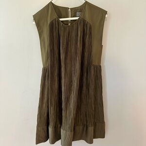Anthropology pleated Olive Green Dress